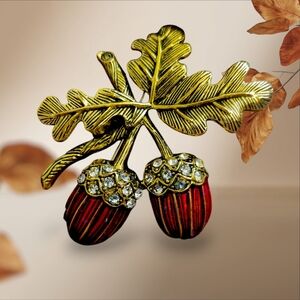 Gold and Red Acorn Brooch